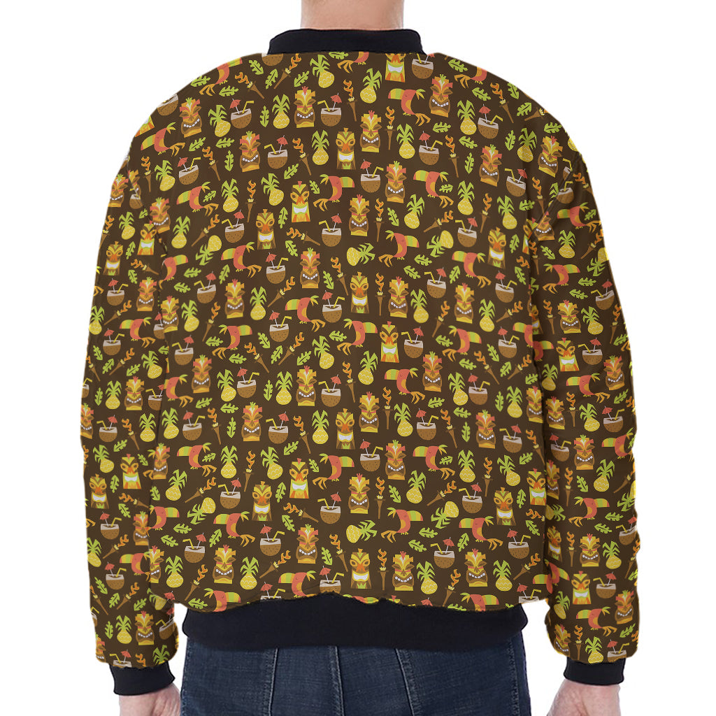 Tiki Luau Pattern Print Zip Sleeve Bomber Jacket