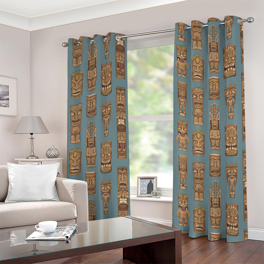 Tiki Totem Pattern Print Grommet Curtains