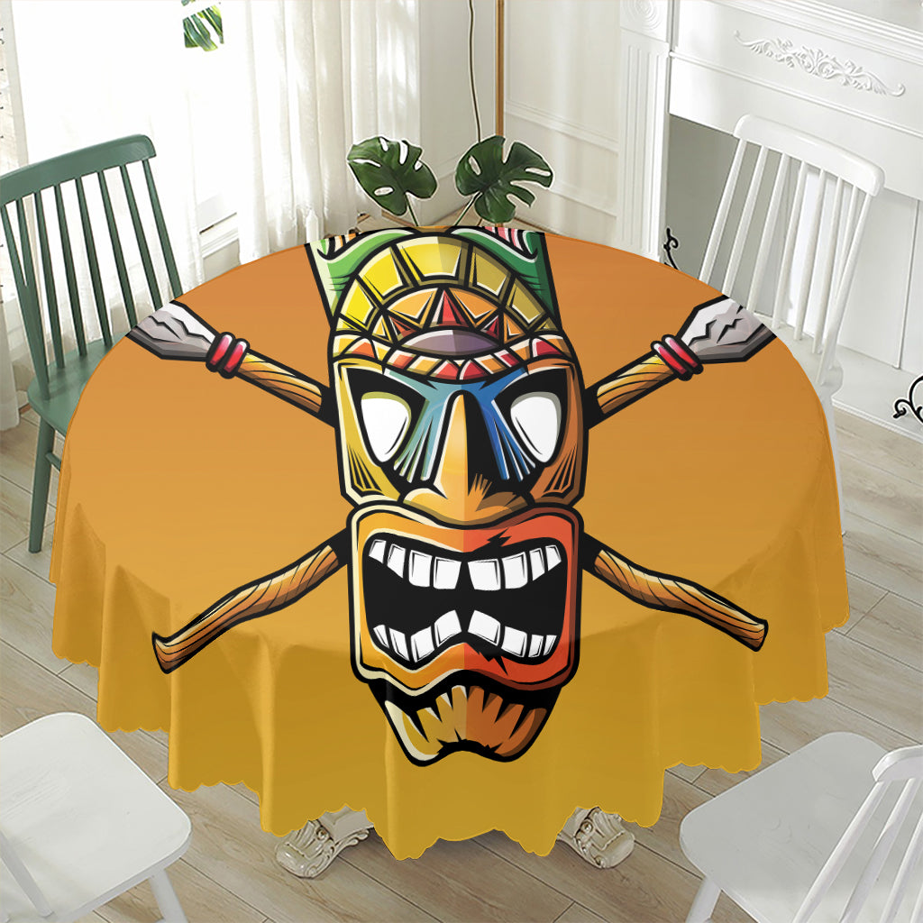 Tiki Totem Print Waterproof Round Tablecloth
