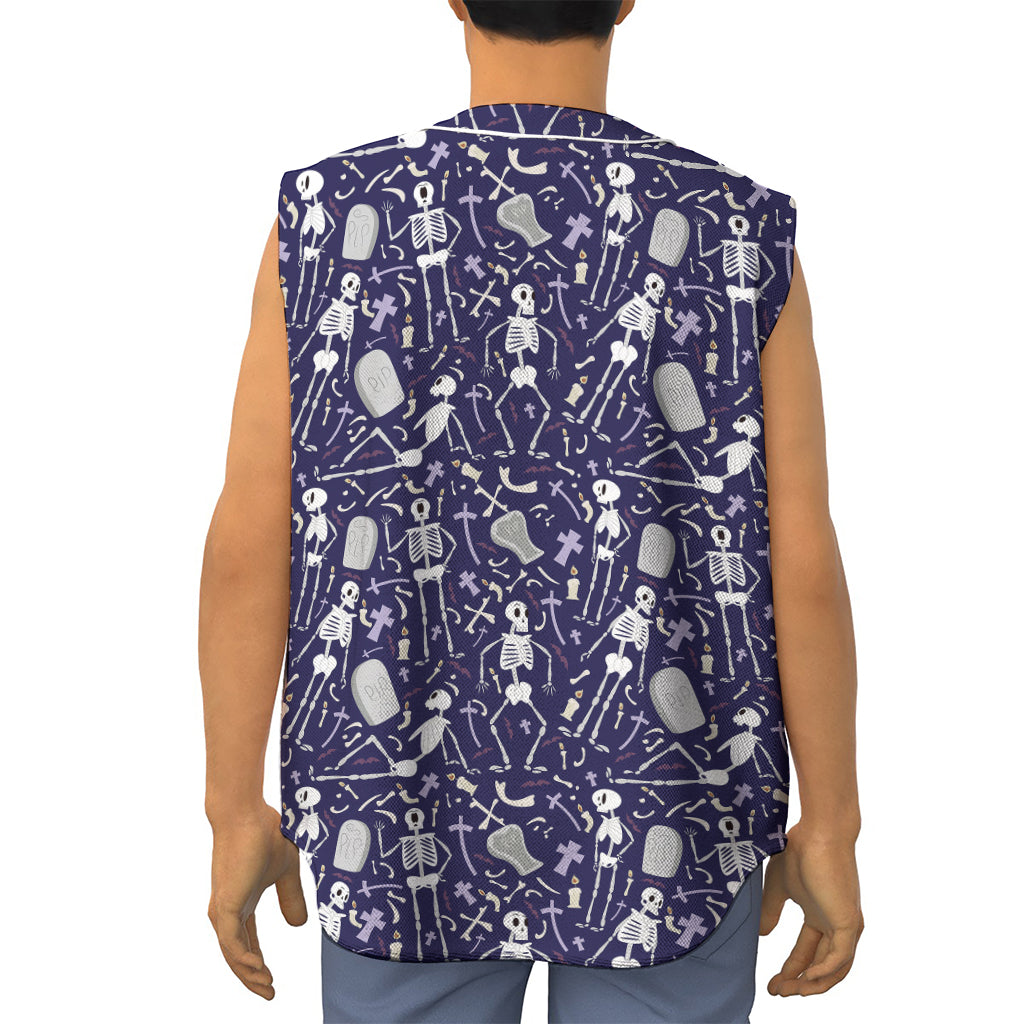 Tomb And Skeleton Pattern Print Sleeveless Baseball Jersey