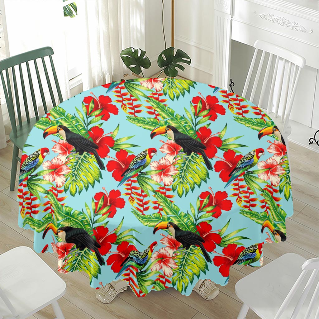 Toucan Parrot Tropical Pattern Print Waterproof Round Tablecloth