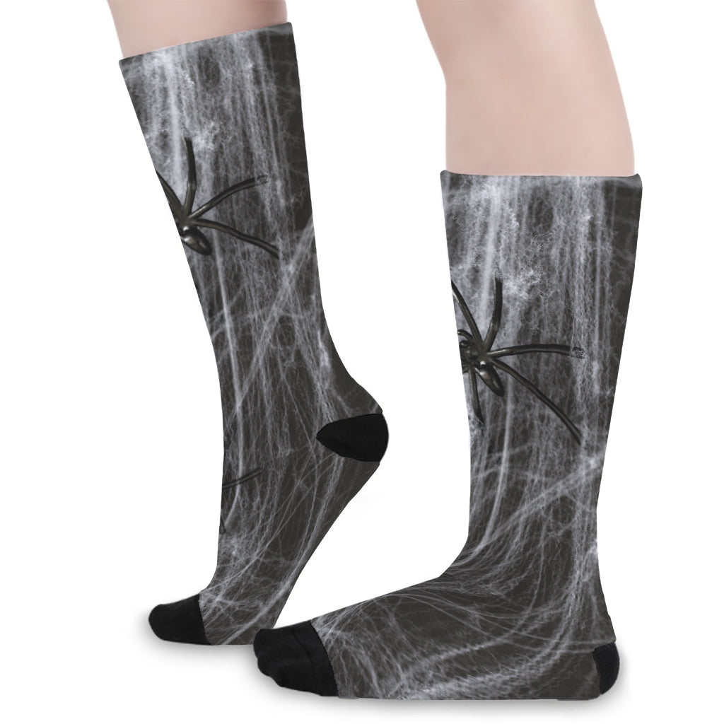 Toy Spiders And Cobweb Print Long Socks