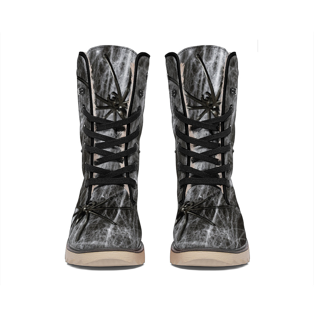 Toy Spiders And Cobweb Print Winter Boots