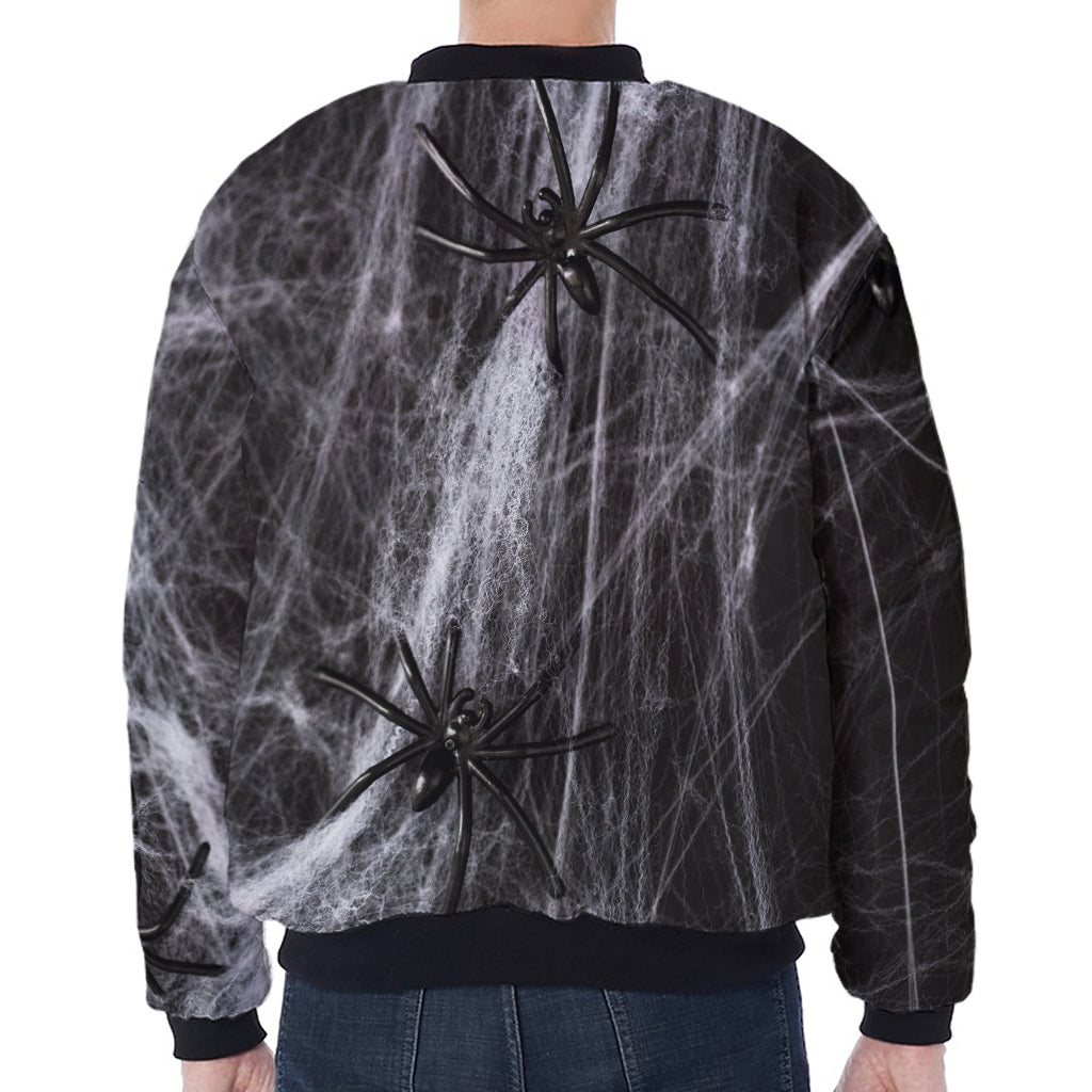 Toy Spiders And Cobweb Print Zip Sleeve Bomber Jacket