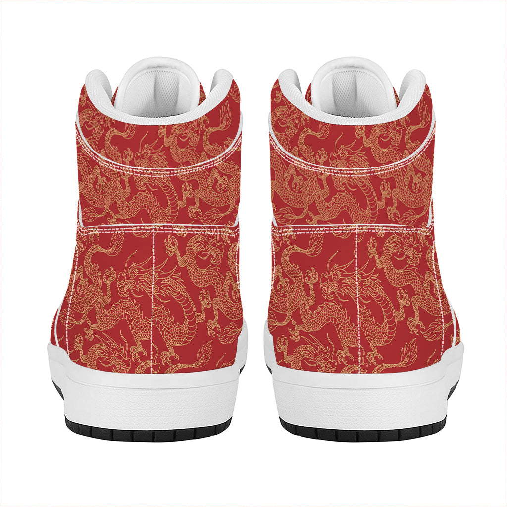 Traditional Chinese Dragon Pattern Print High Top Leather Sneakers
