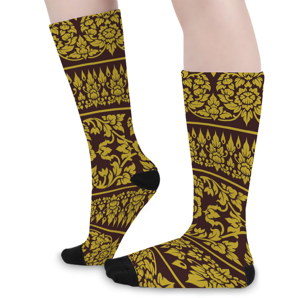 Traditional Thai Flower Pattern Print Long Socks