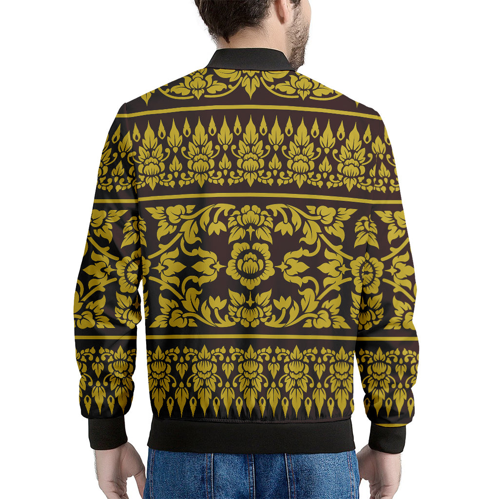 Traditional Thai Flower Pattern Print Men's Bomber Jacket