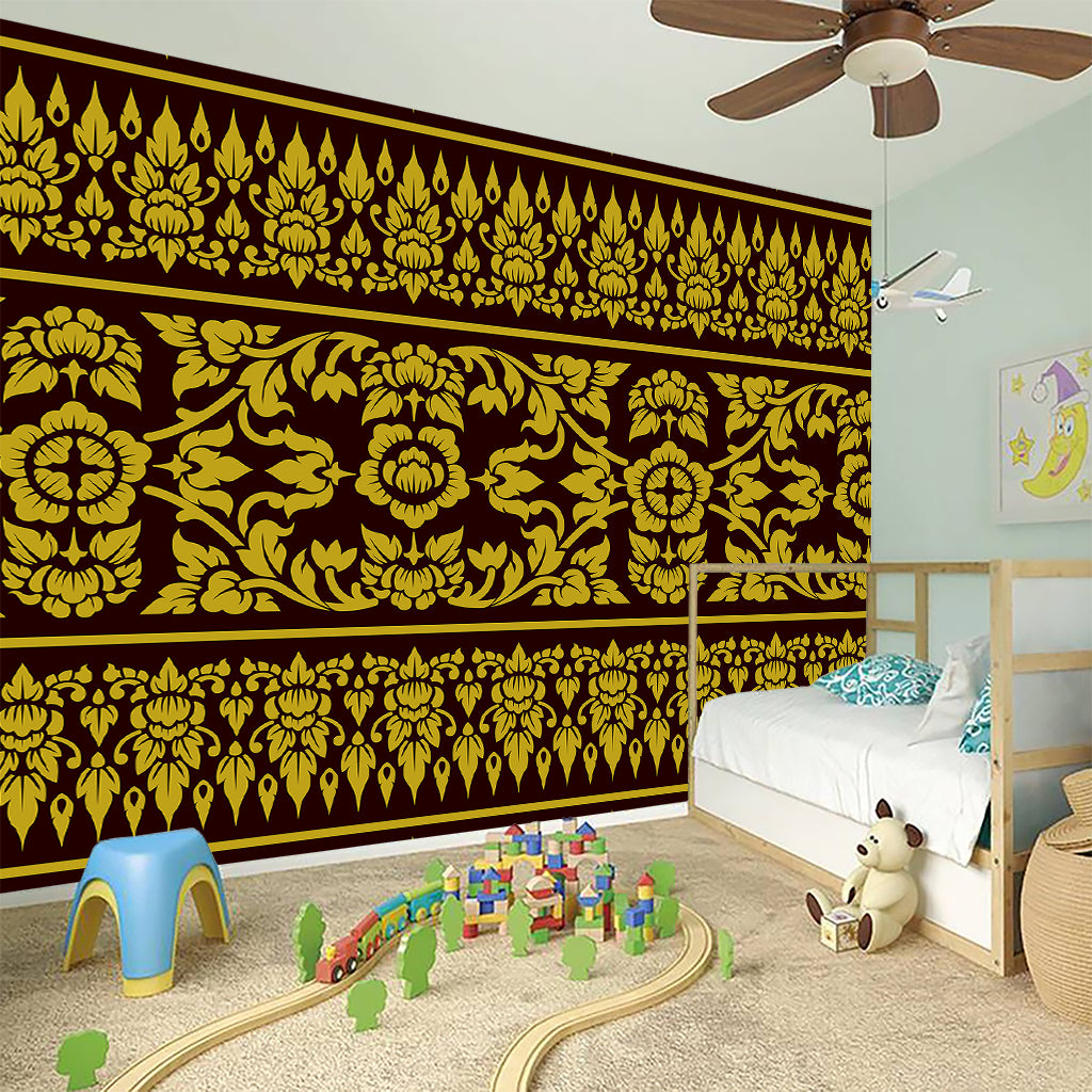 Traditional Thai Flower Pattern Print Wall Sticker
