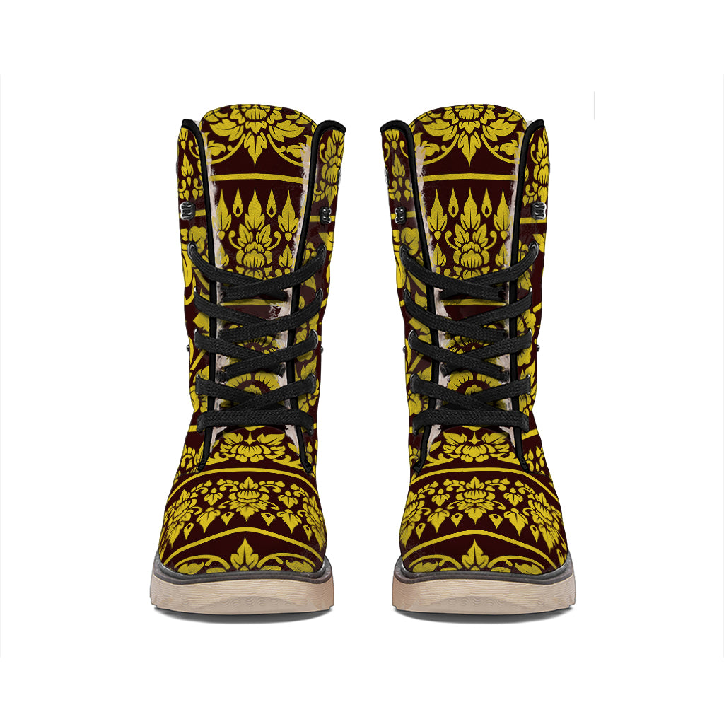 Traditional Thai Flower Pattern Print Winter Boots