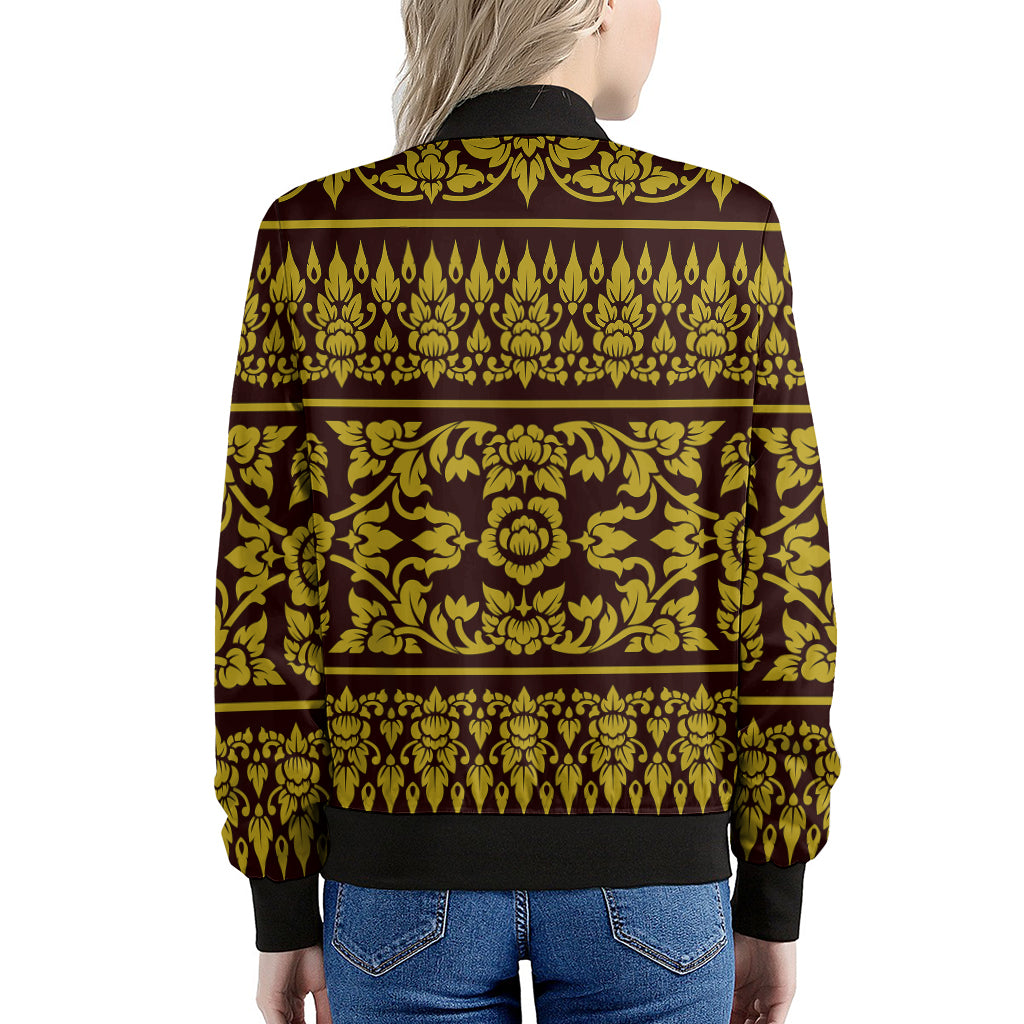 Traditional Thai Flower Pattern Print Women's Bomber Jacket