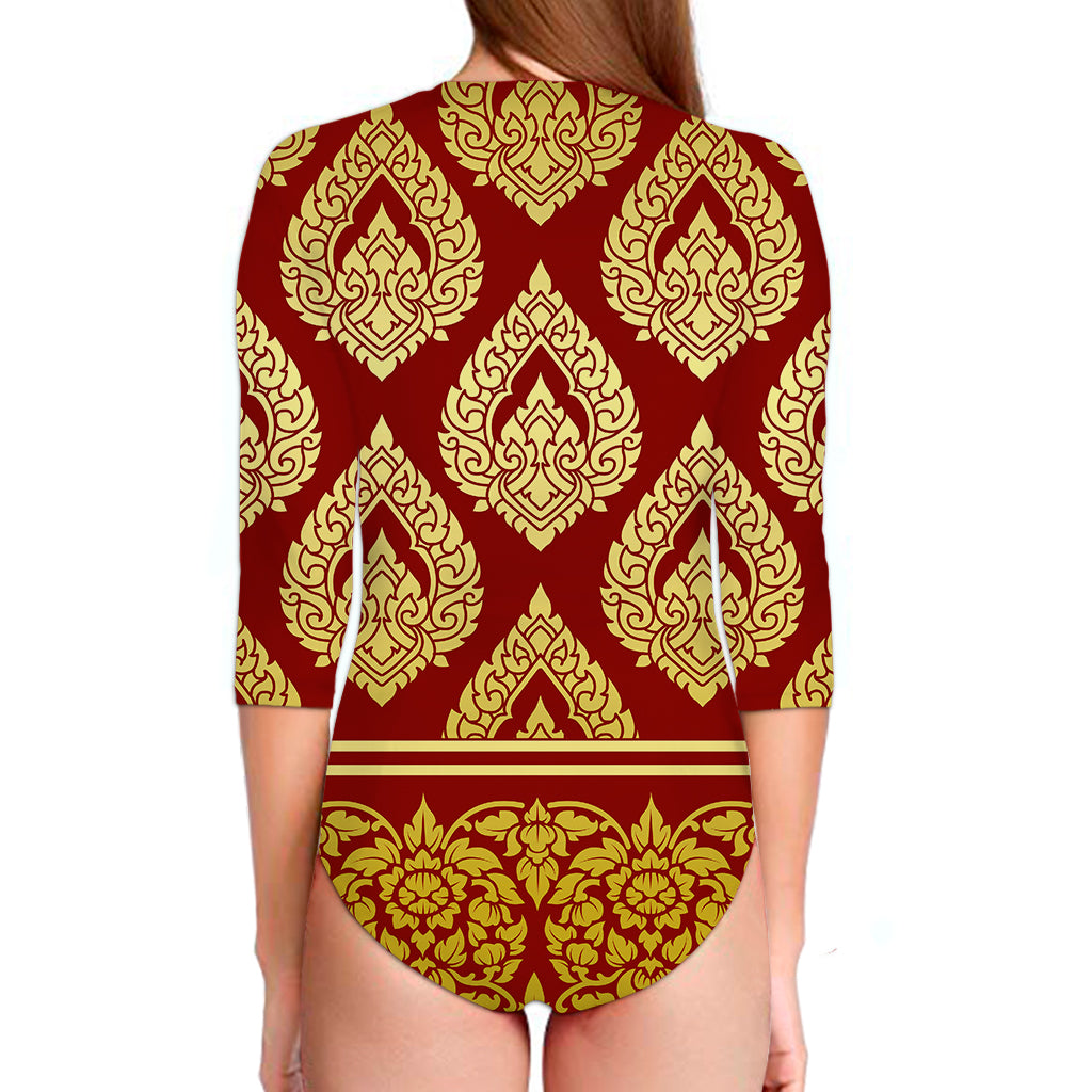 Traditional Thai Pattern Print Long Sleeve Swimsuit