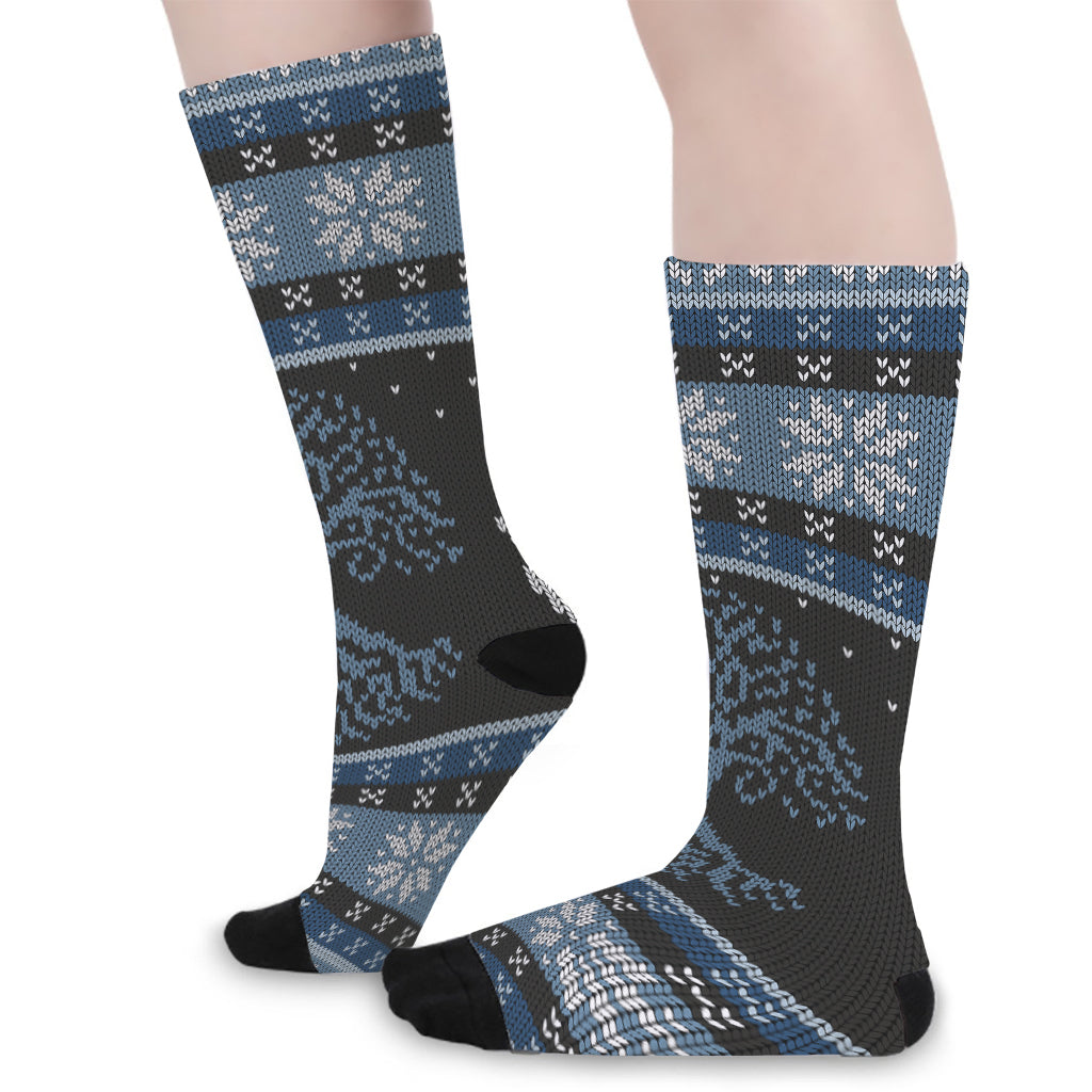 Tree Of Life And Howling Wolves Print Long Socks