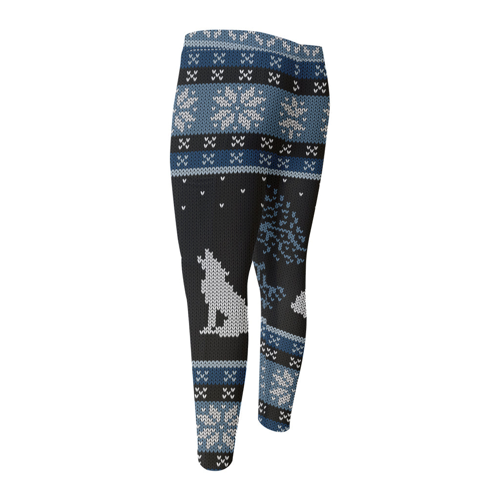 Tree Of Life And Howling Wolves Print Men's Compression Pants