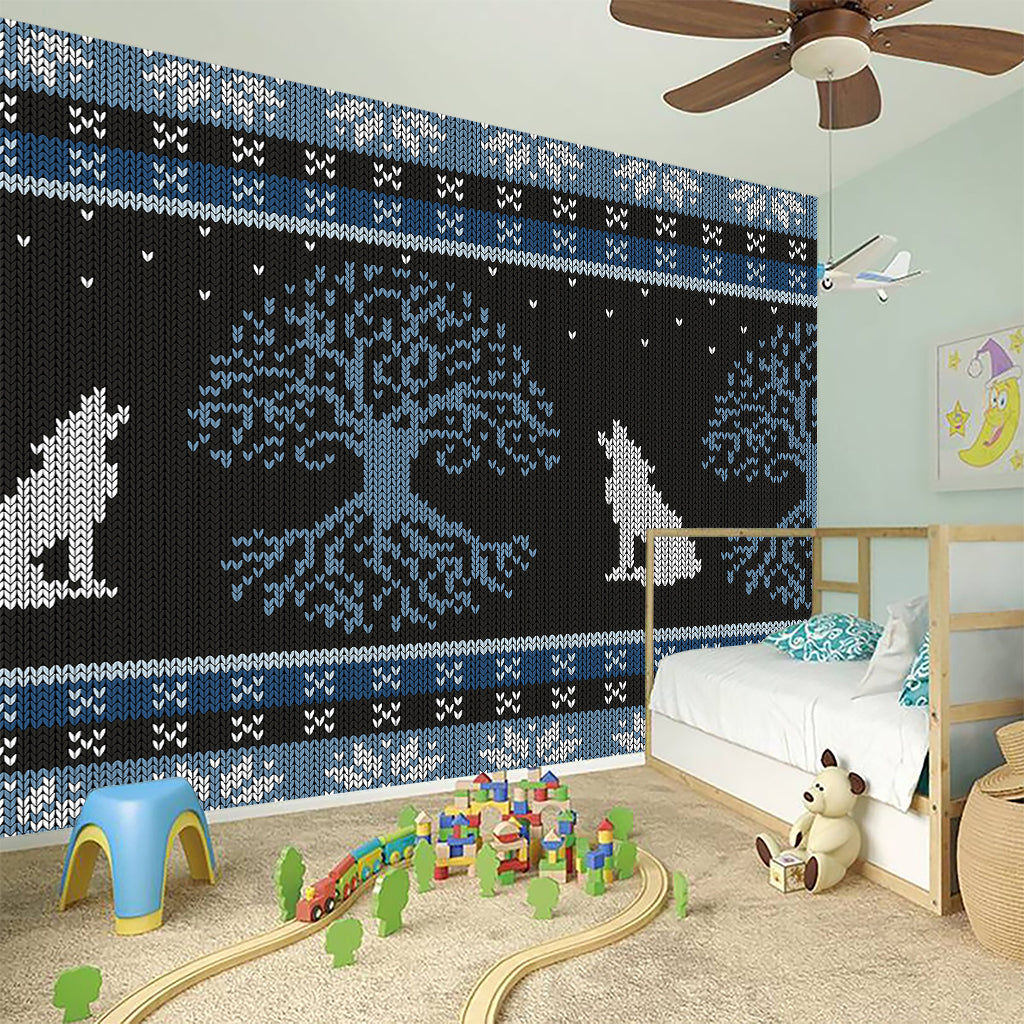 Tree Of Life And Howling Wolves Print Wall Sticker