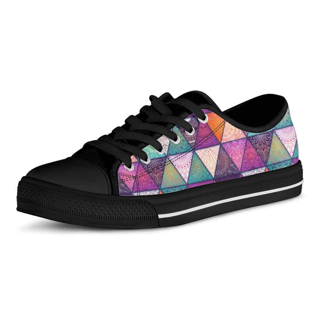 Triangle Bohemian Mandala Pattern Print Black Low Top Sneakers