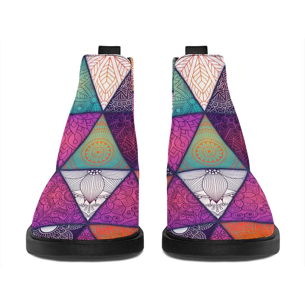 Triangle Bohemian Mandala Pattern Print Flat Ankle Boots