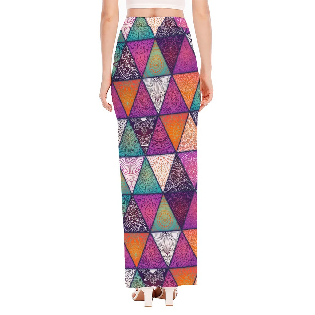 Triangle Bohemian Mandala Pattern Print High Slit Maxi Skirt