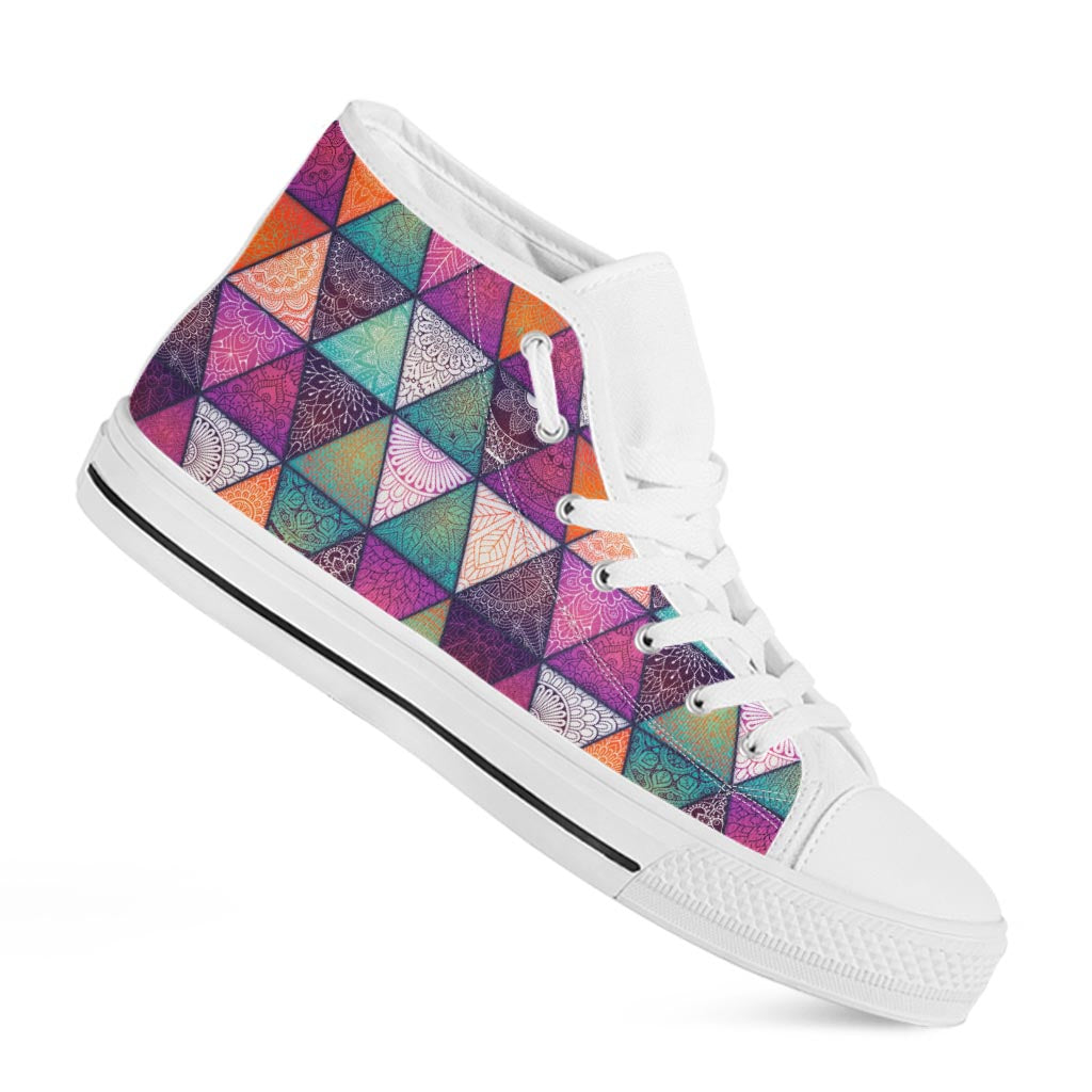 Triangle Bohemian Mandala Pattern Print White High Top Sneakers