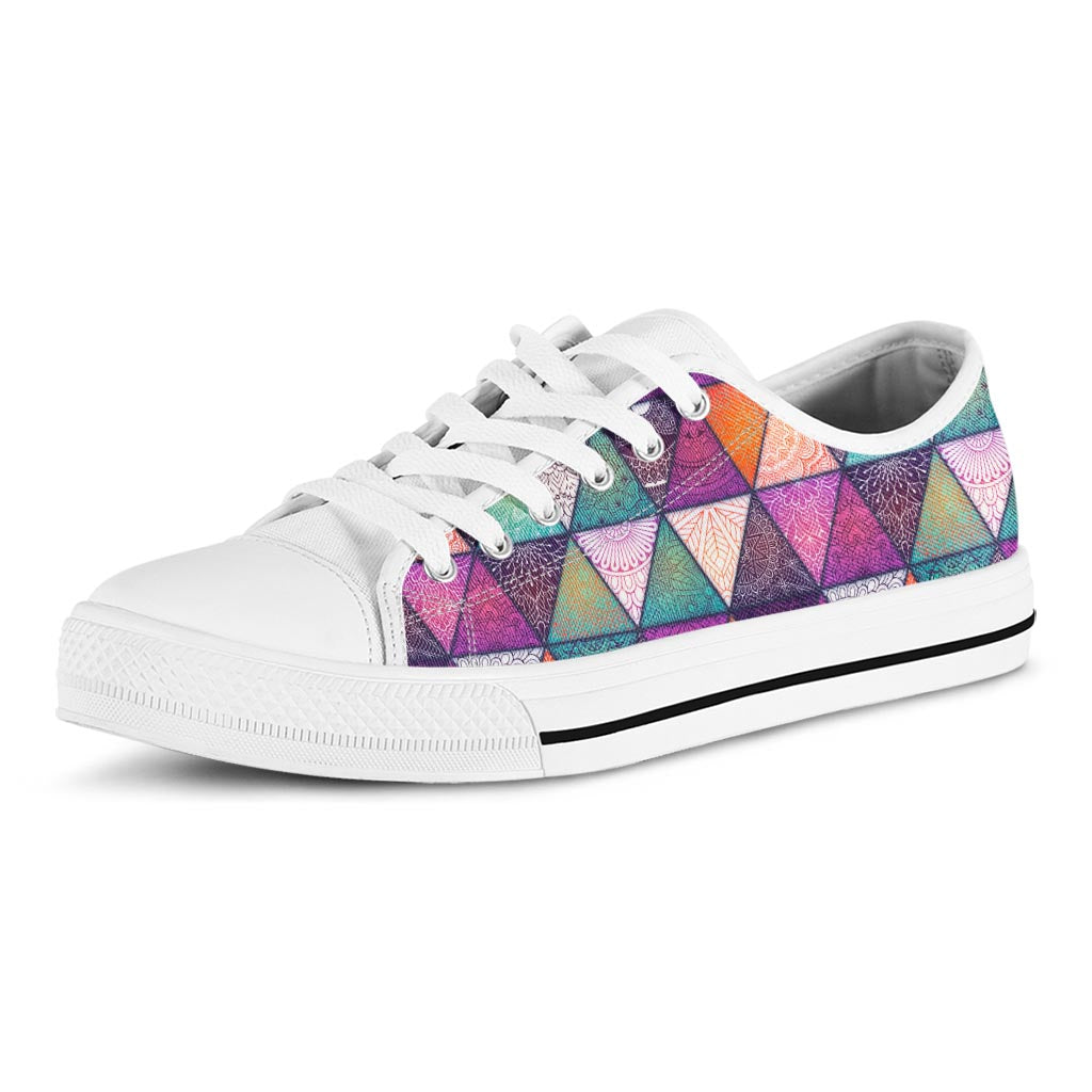 Triangle Bohemian Mandala Pattern Print White Low Top Sneakers