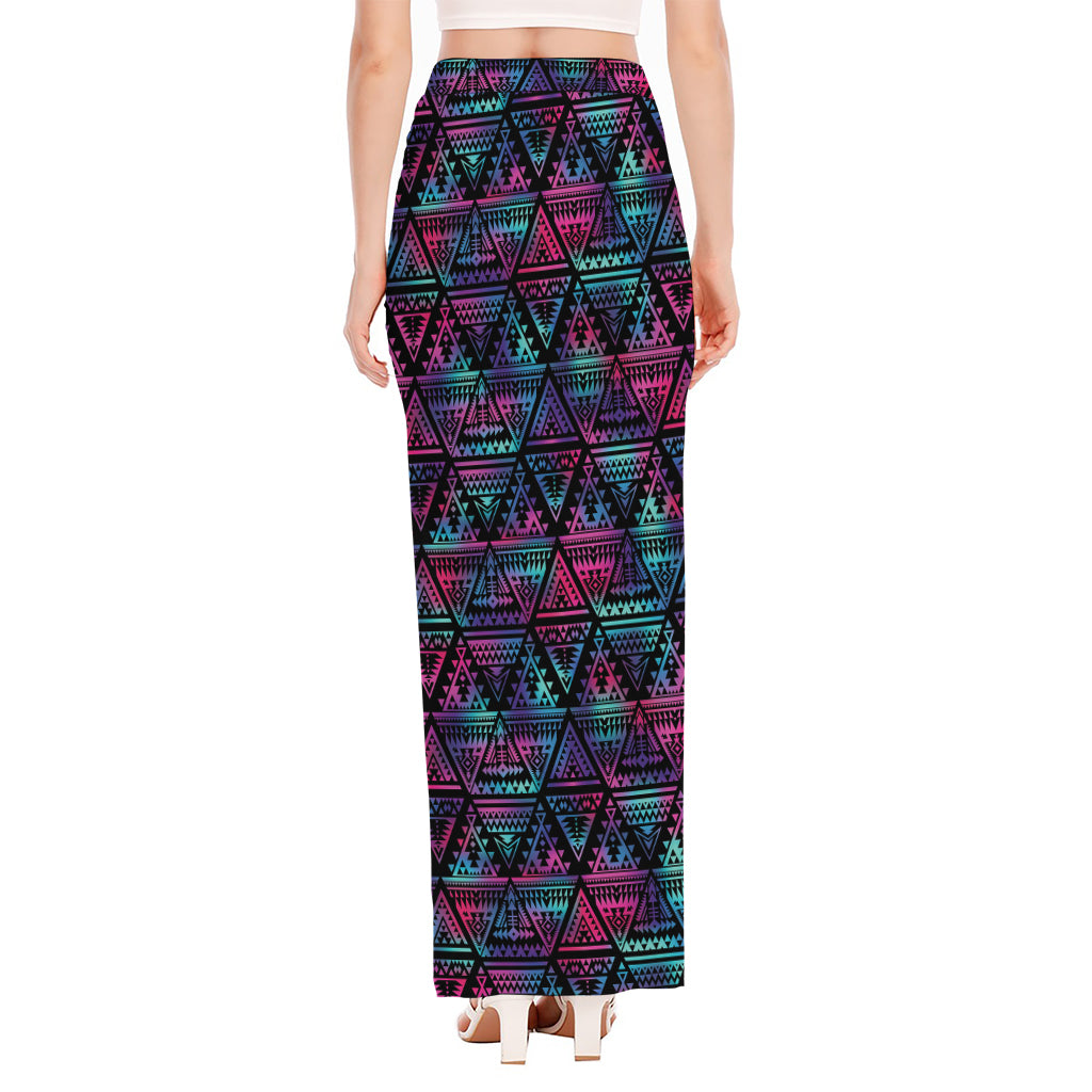 Triangle Ethnic Navajo Pattern Print High Slit Maxi Skirt