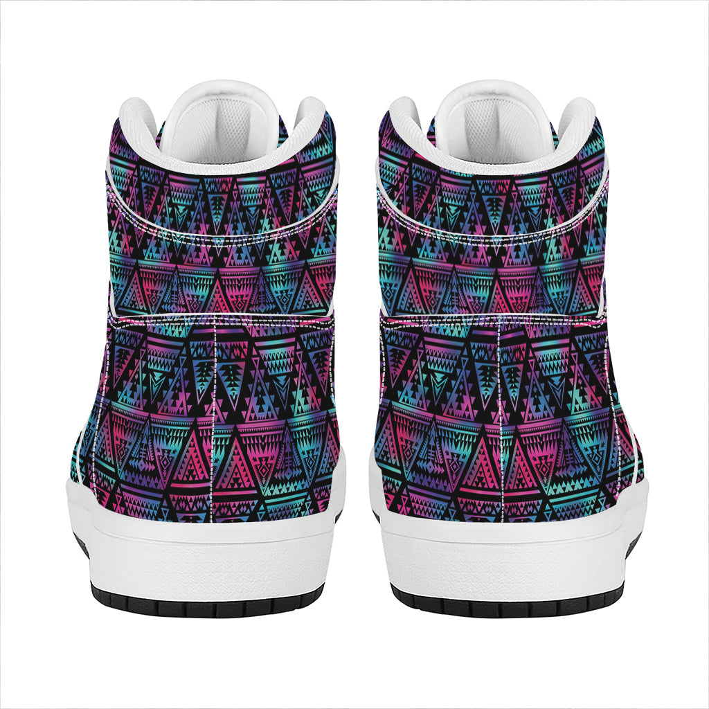 Triangle Ethnic Navajo Pattern Print High Top Leather Sneakers