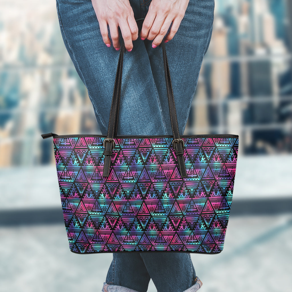 Triangle Ethnic Navajo Pattern Print Leather Tote Bag
