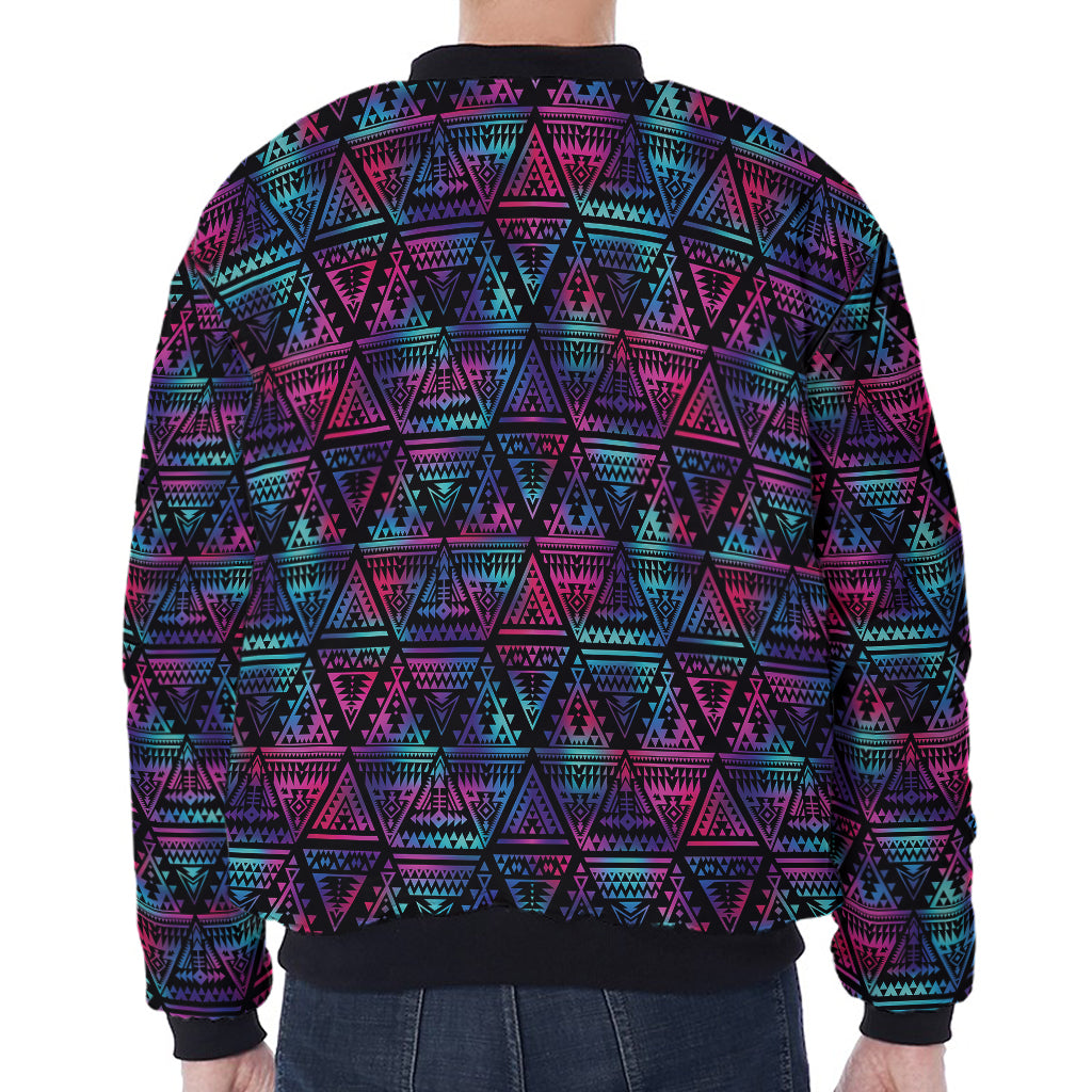 Triangle Ethnic Navajo Pattern Print Zip Sleeve Bomber Jacket