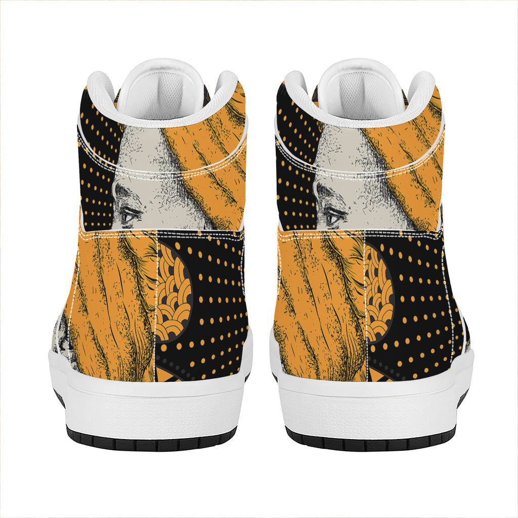 Tribal African Girl Print High Top Leather Sneakers