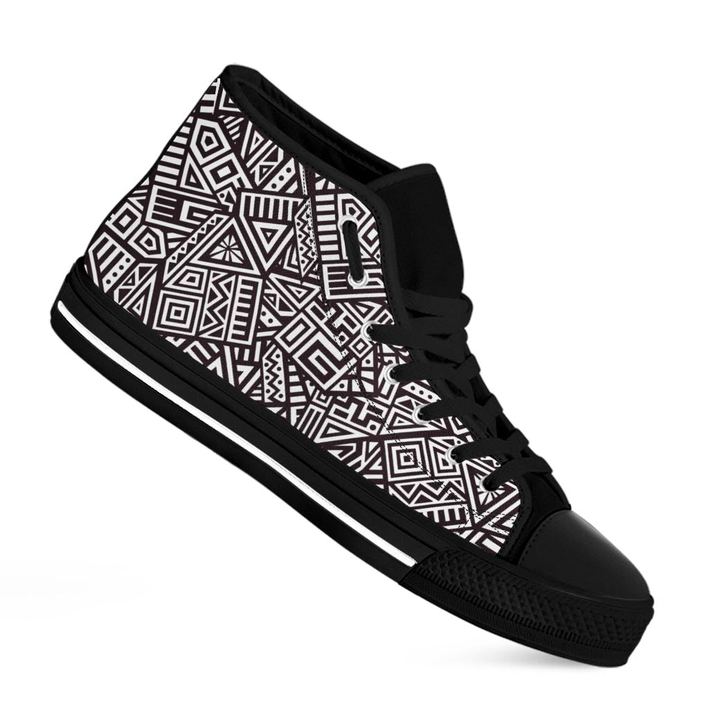 Tribal Aztec Geometric Pattern Print Black High Top Sneakers