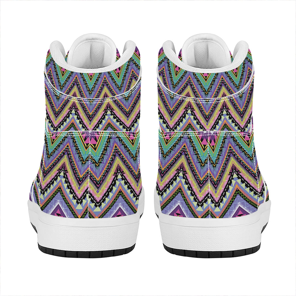 Tribal Aztec Hippie Pattern Print High Top Leather Sneakers