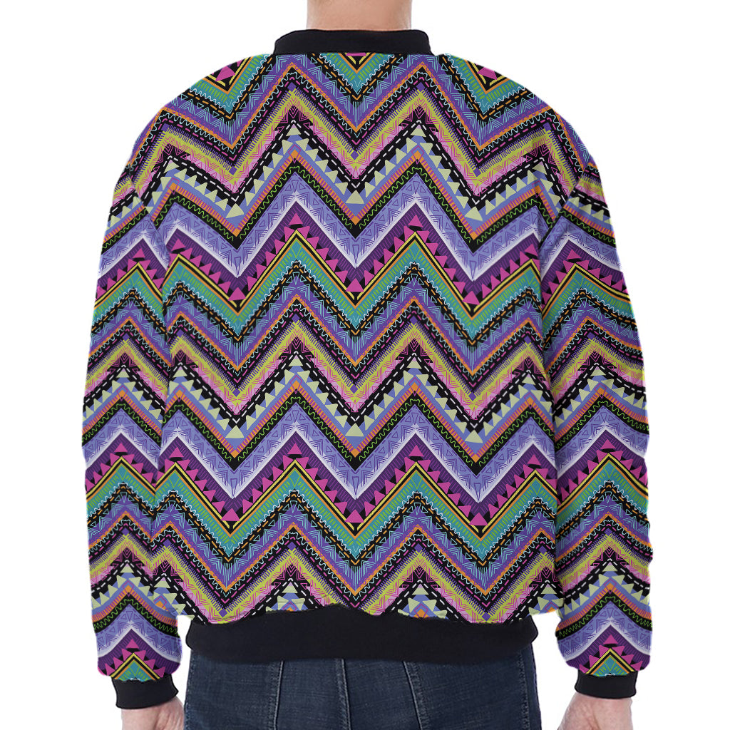 Tribal Aztec Hippie Pattern Print Zip Sleeve Bomber Jacket