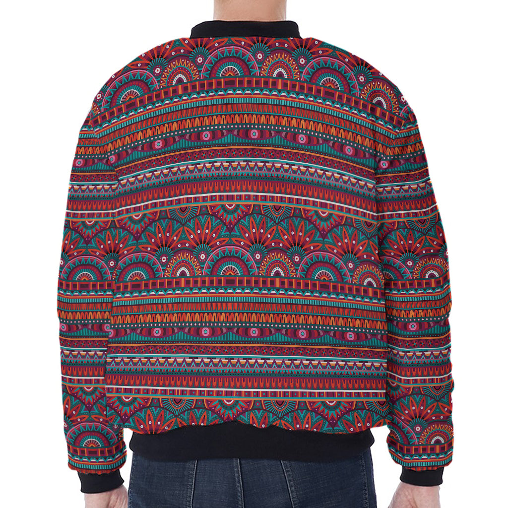 Tribal Ethnic Pattern Print Zip Sleeve Bomber Jacket