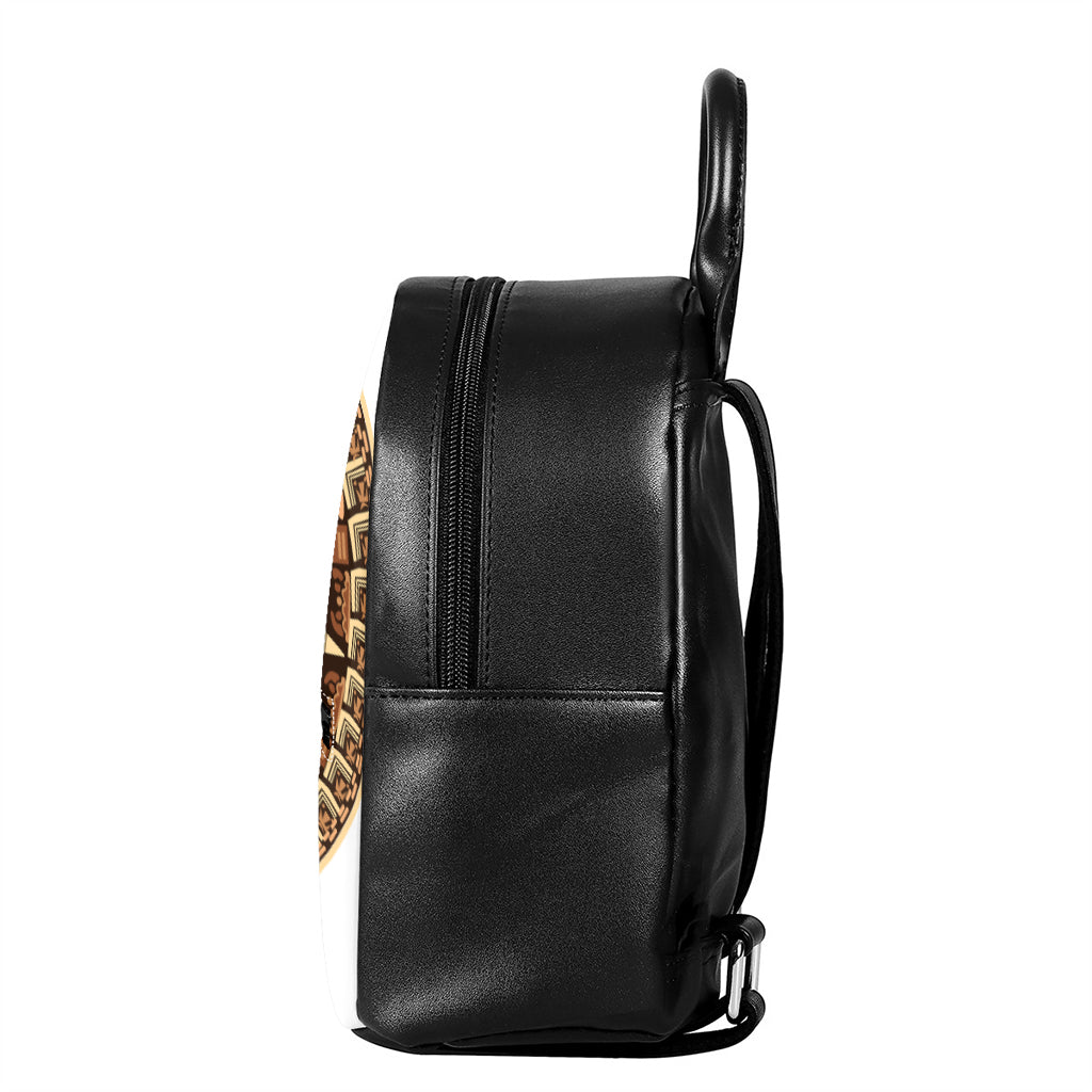 Tribal Maya Calendar Print Leather Backpack