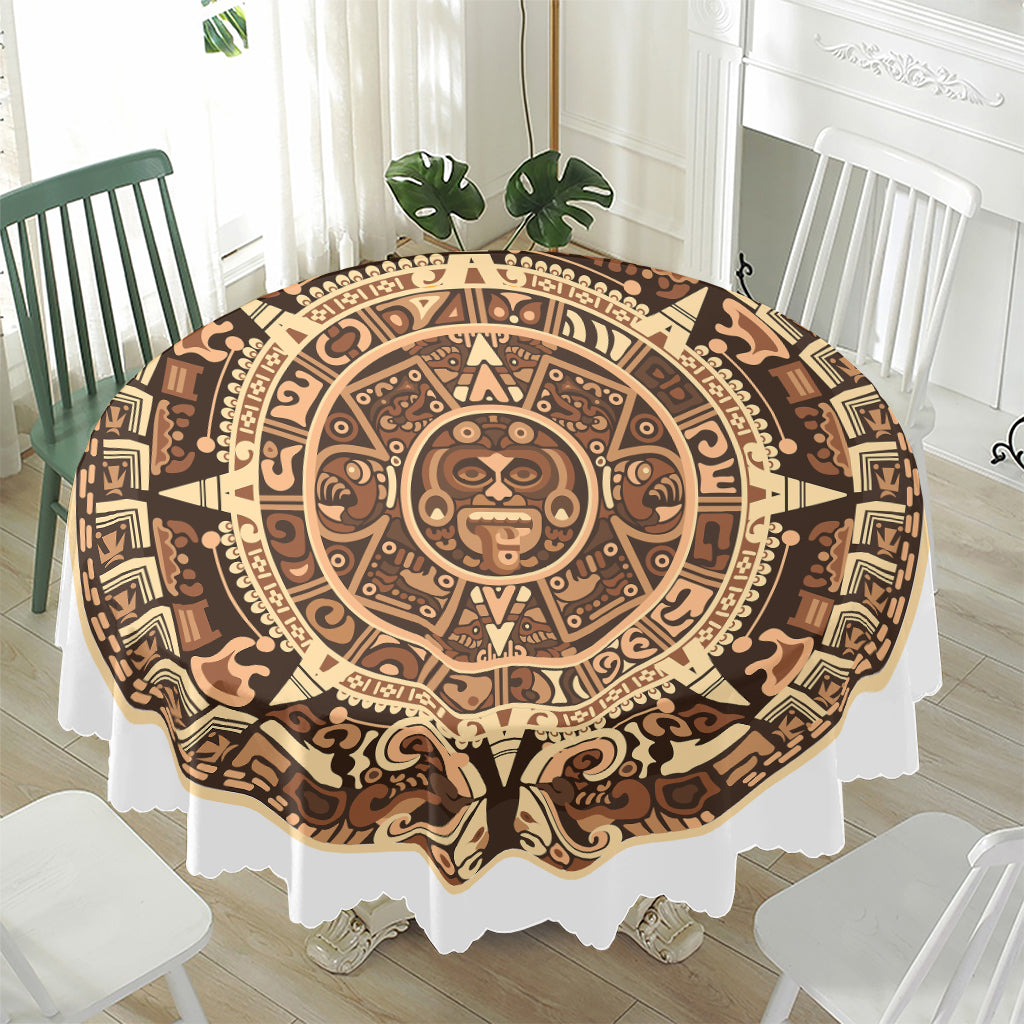 Tribal Maya Calendar Print Waterproof Round Tablecloth