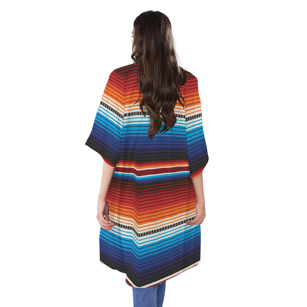 Tribal Mexican Blanket Pattern Print Open Front Beach Cover Up