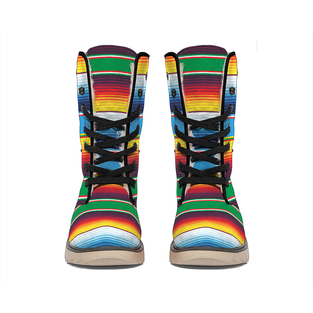 Tribal Mexican Blanket Stripe Print Winter Boots