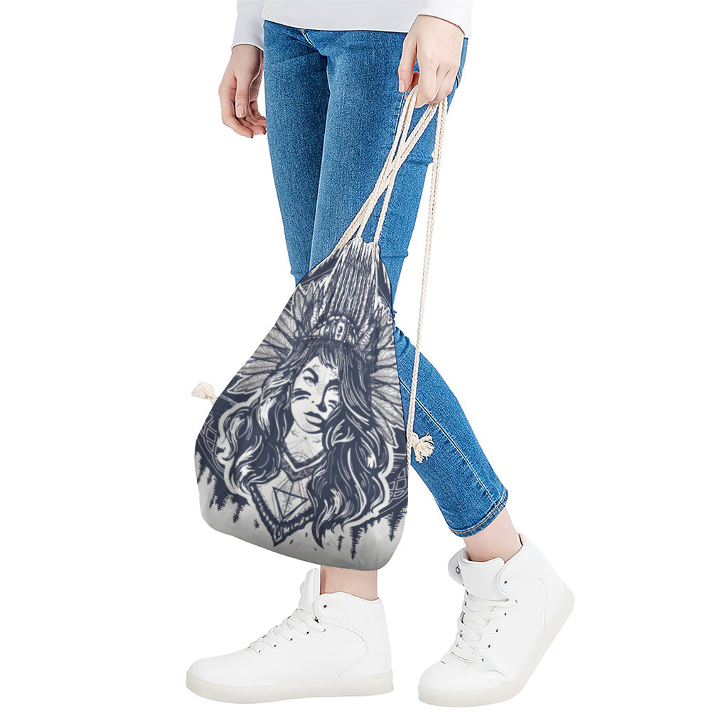 Tribal Native Indian Girl Print Drawstring Bag