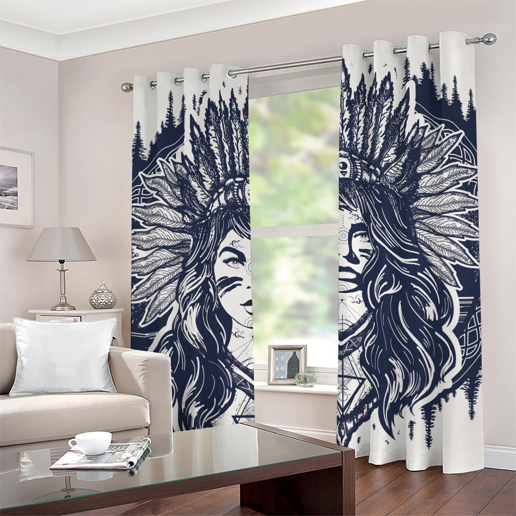 Tribal Native Indian Girl Print Grommet Curtains