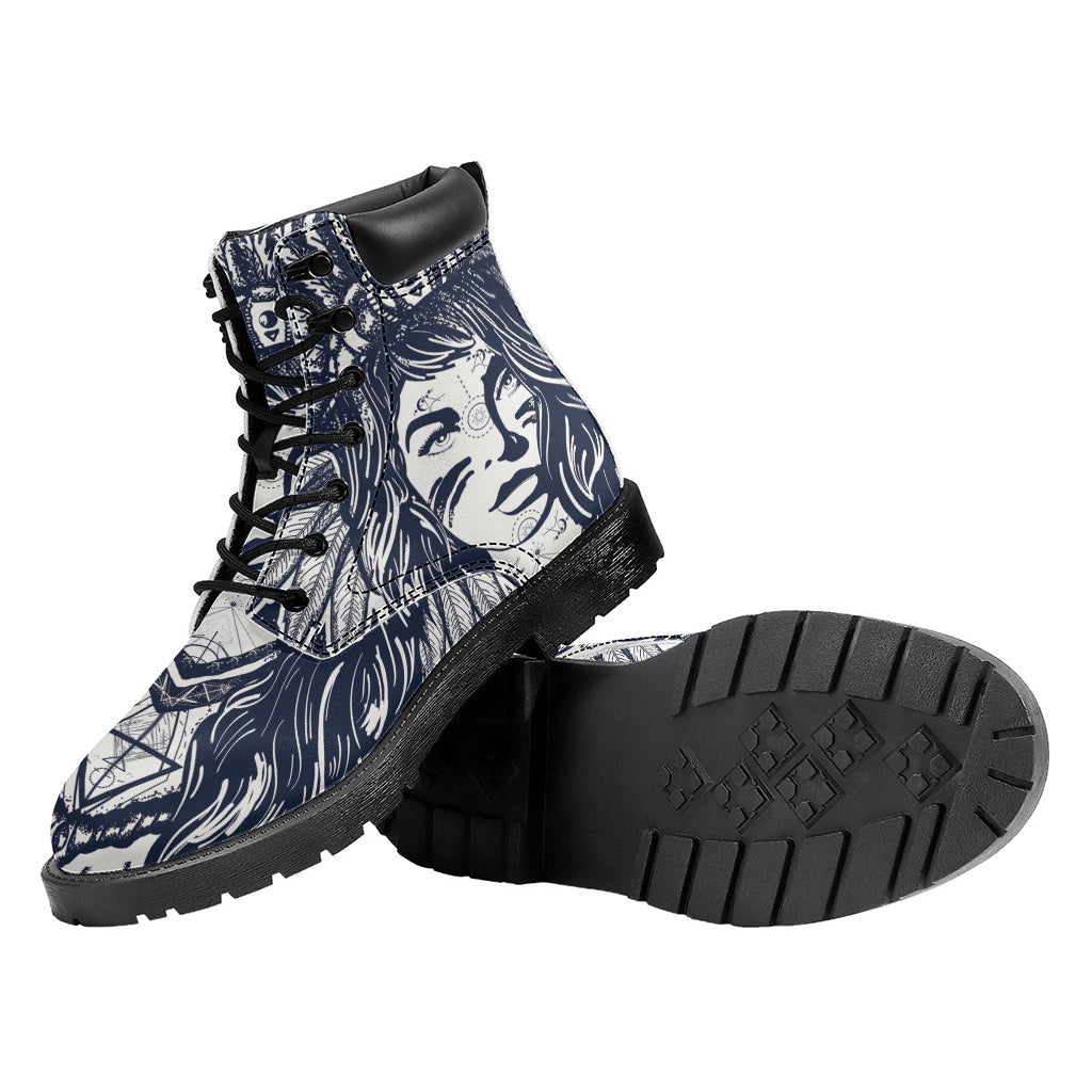 Tribal Native Indian Girl Print Work Boots