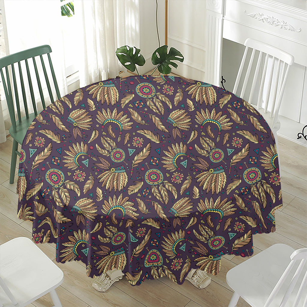 Tribal Native Indian Pattern Print Waterproof Round Tablecloth
