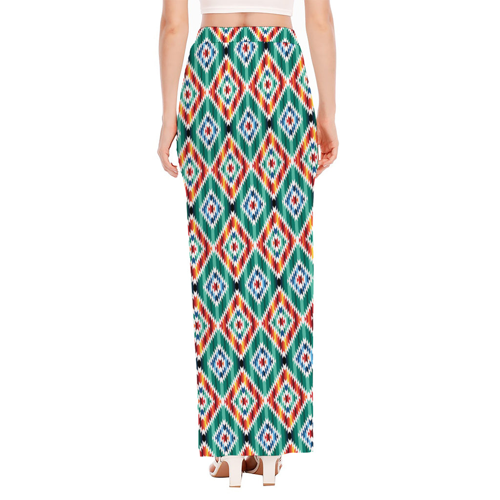 Tribal Navajo Pattern Print High Slit Maxi Skirt