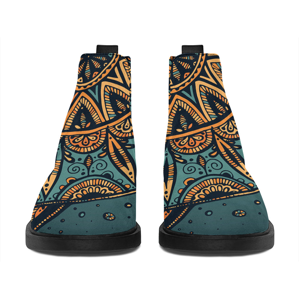 Tribal Sea Turtle Print Flat Ankle Boots