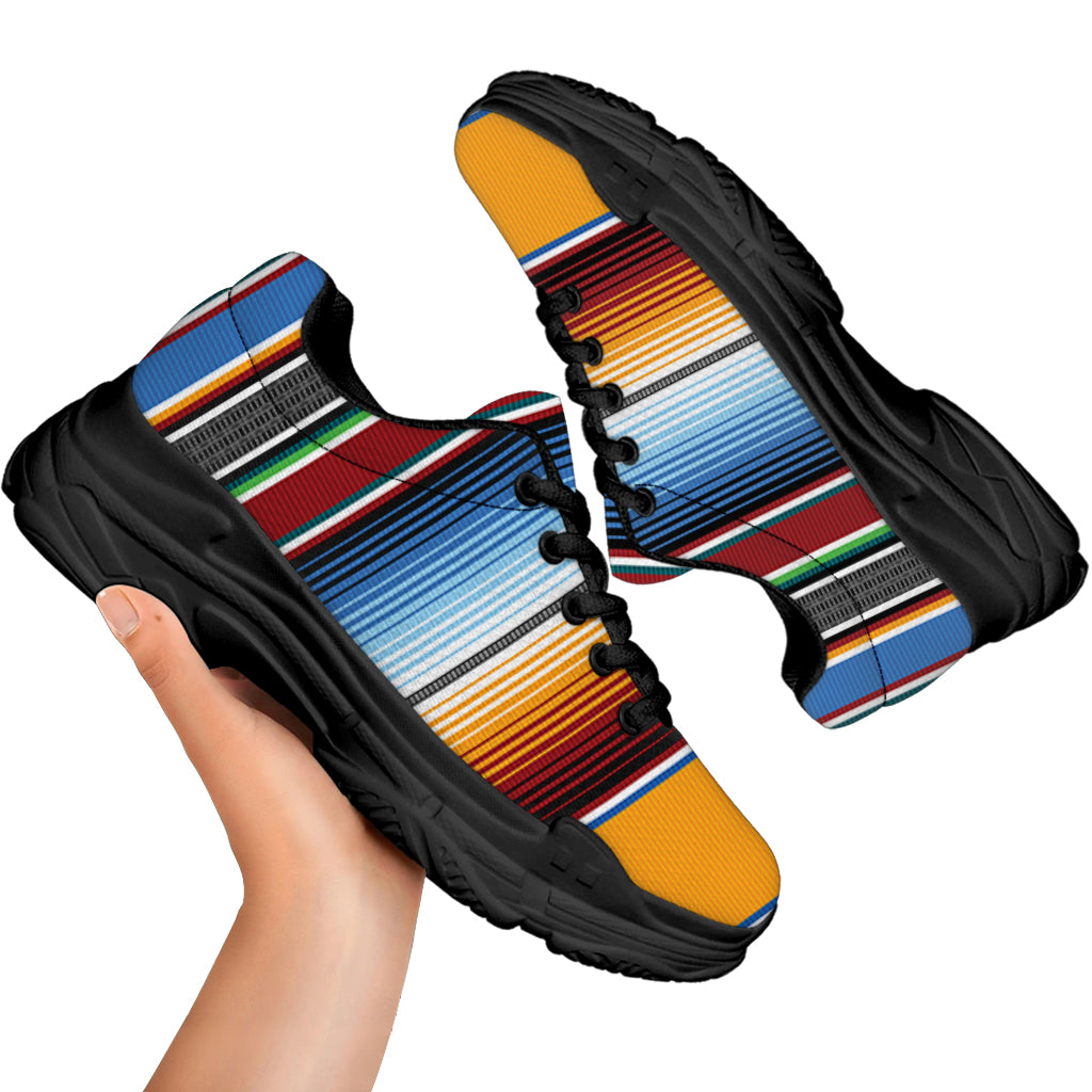 Tribal Serape Blanket Pattern Print Black Chunky Shoes