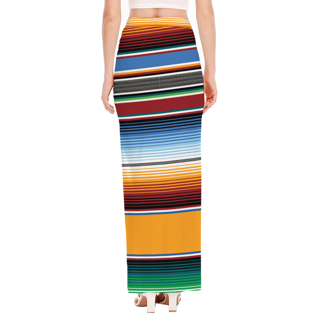 Tribal Serape Blanket Pattern Print High Slit Maxi Skirt