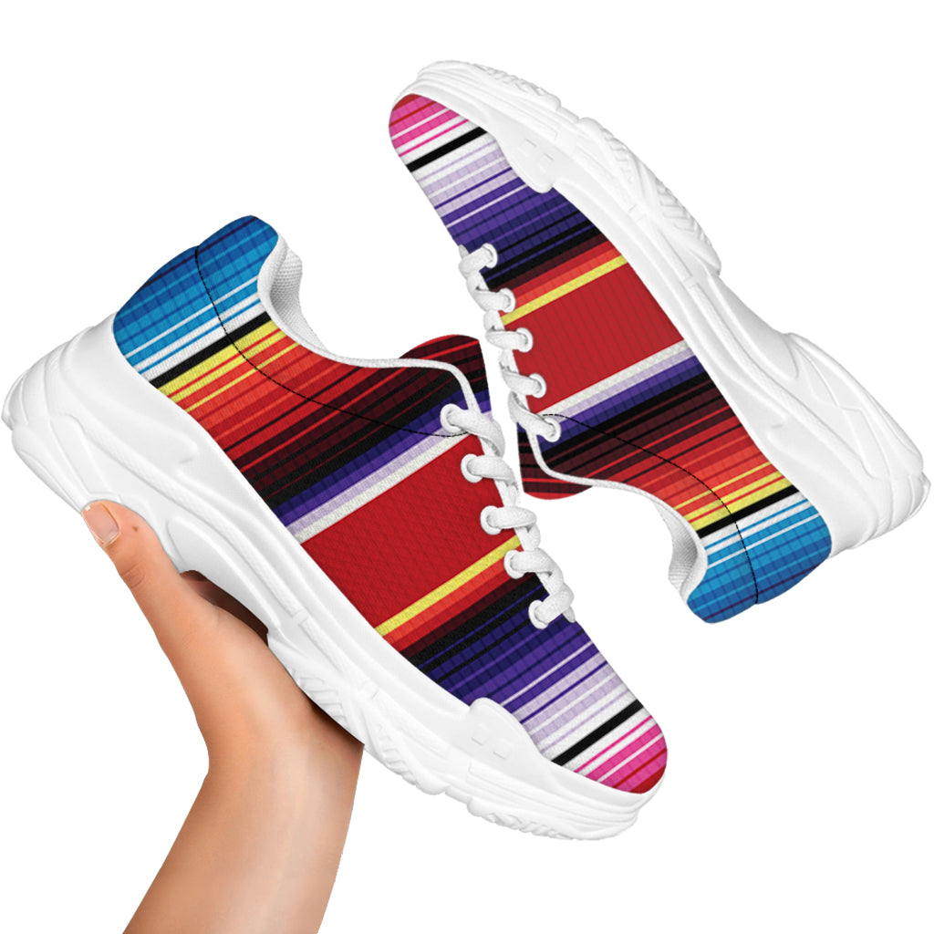 Tribal Serape Blanket Stripe Print White Chunky Shoes