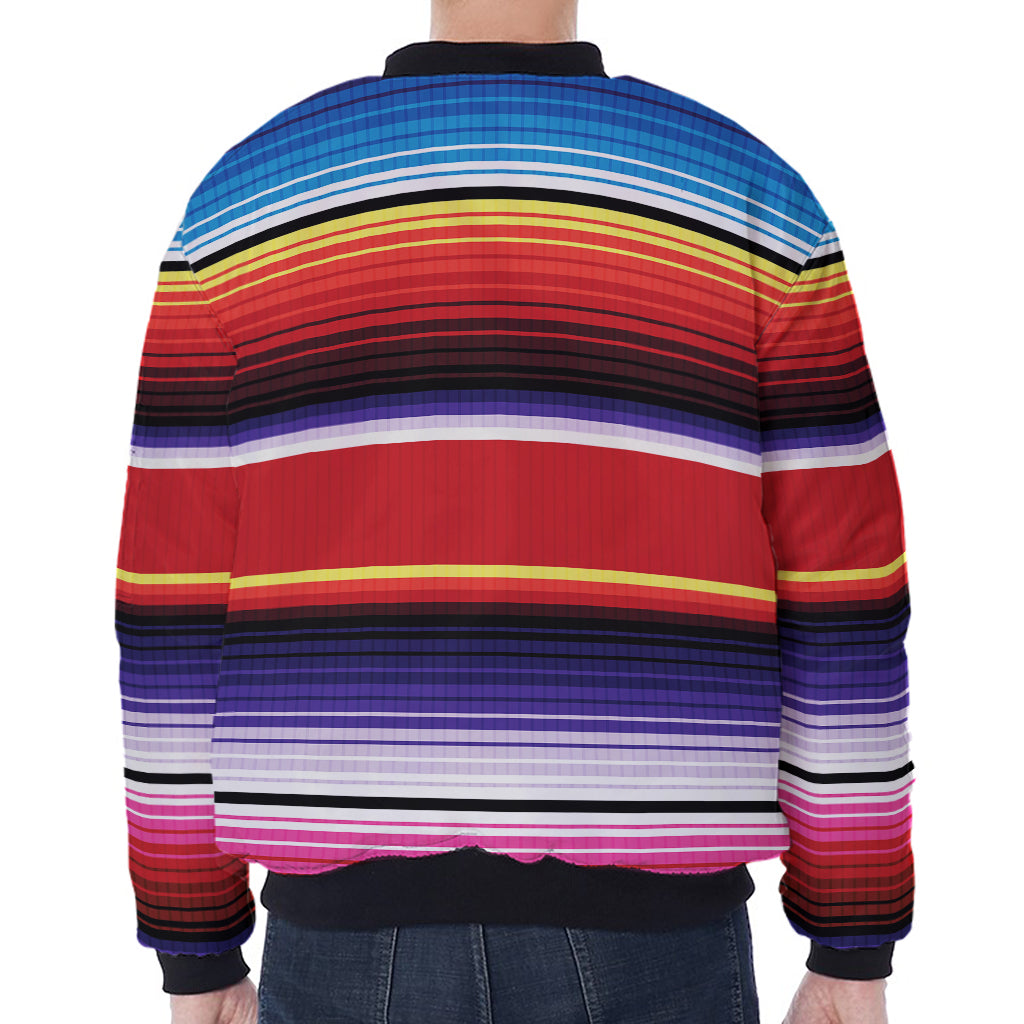 Tribal Serape Blanket Stripe Print Zip Sleeve Bomber Jacket
