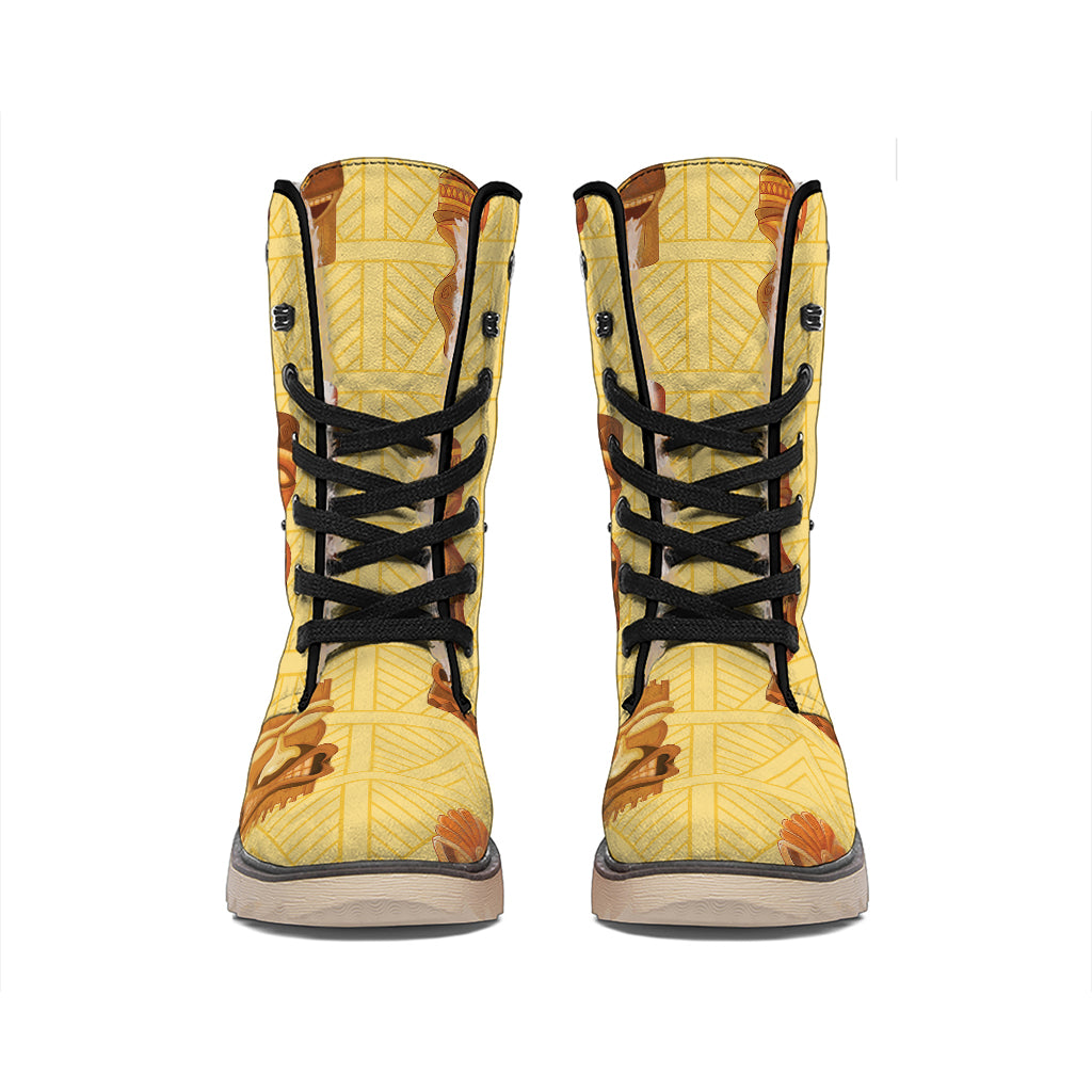 Tribal Tiki Mask Pattern Print Winter Boots