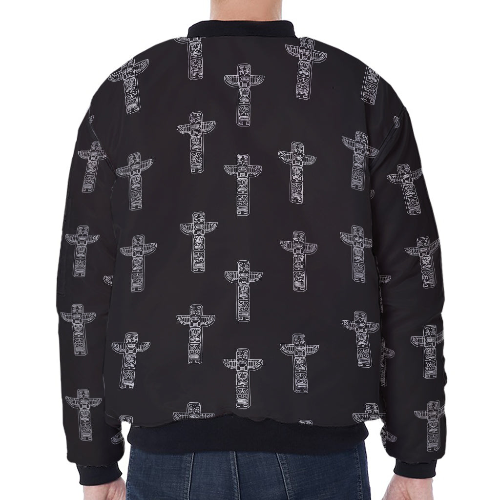 Tribal Totem Pattern Print Zip Sleeve Bomber Jacket