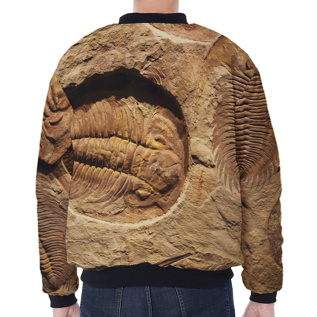 Trilobite Fossil Print Zip Sleeve Bomber Jacket
