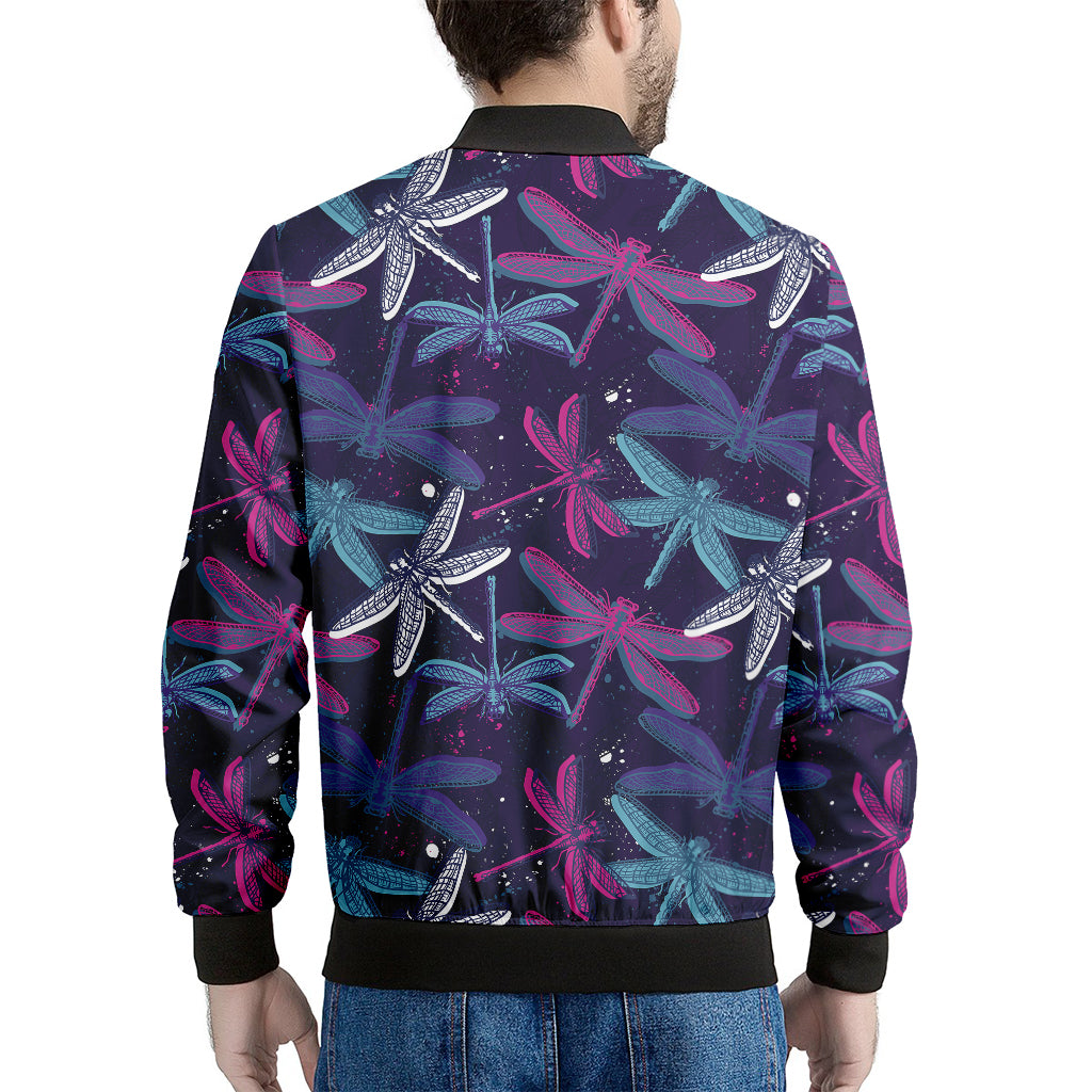 Trippy Dragonfly Pattern Print Men's Bomber Jacket